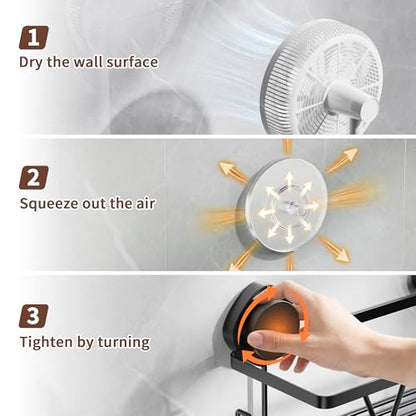 KEGII Shower Caddy Suction Cup, 3 Pack Removable Shower Shelves with Hooks & Soap Holder, No Drilling Bathroom Organizer, Waterproof Suction Storage for Inside Shower, Black