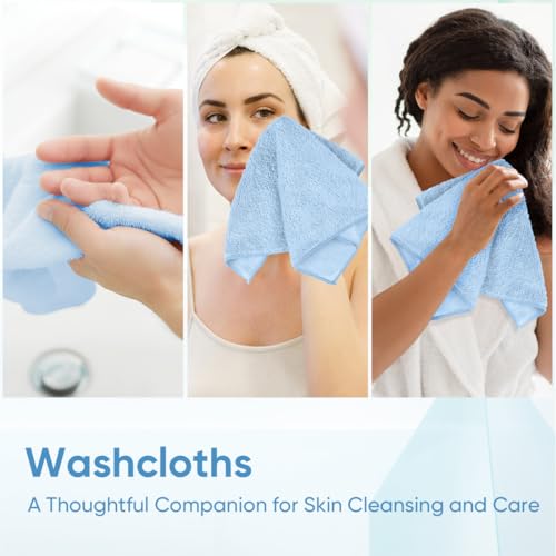HOMEXCEL Washcloths 12PK, Ultra Soft&Highly Absorbent Face Towels, 12X12 in | Multi-Purpose Towels, Microfiber Wash Cloths for Bathroom, Hotel, Spa, Gym, and Kitchen, Machine Washable, Blue - color: Blue