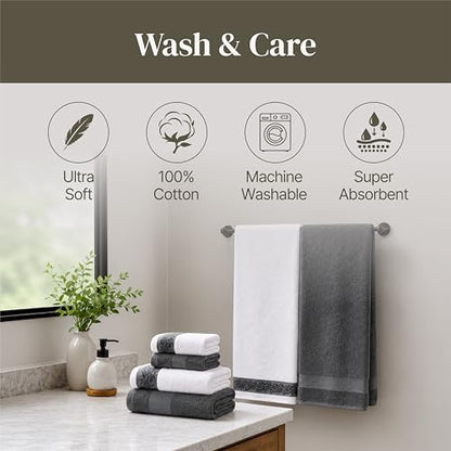 Modern Threads 600 GSM 6-Piece Towel Set with Filgree Jacquard Border Charcoal - color: Grey, style: Jacquard Border