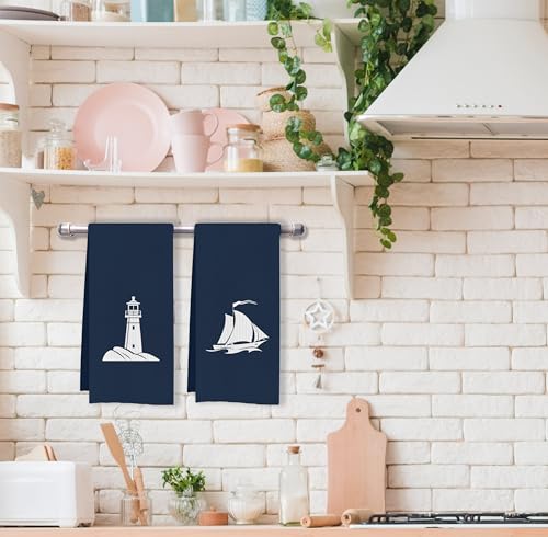 IWXYI Navy Blue Nautical Kitchen Towels - Nautical Dish Towels and Bathroom Hand Towels Set of 4 - color: 4towel2