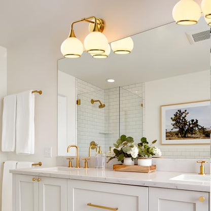 Brushed Gold Bathroom Light Fixtures 2-Lights Vanity Lights with Milky White Frosted Glass Shade Bathroom Vanity Light 14 inch Wall Sconce Lighting Bath(Exclude E26 Bulb) - color: Gold & Milky White, size: 2 Light