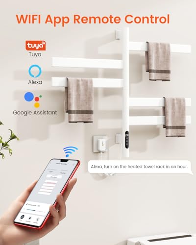 Heated Towel Racks for Bathroom, Wall Mounted Towel Warmer Swivel with Timer & Temp Control, Digital Touch Panel, 110V IPX5 Hardwired & Plug-in