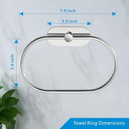 Towel Bar/Bath Towel Ring, Self Adhesive Hand Towel Ring for Bathroom, Stainless Steel Sticky Hand Towel Holder, No Drilling Modern Round Towel Hanger Wall Mounted (Chrome) - color: Chrome
