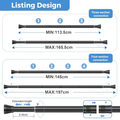 Shower Curtain Rod 45-77 Inch Black Shower Tension Rod Adjustable | Curtain Rod No Drilling Tension Curtain Shower Rods for Bathroom Windows - color: Black., size: 45" to 77"-1Pcs
