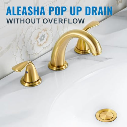Pop Up Sink Drain Without Overflow, Bathroom Sink Drain Vessel Sink Stopper Pop Up Sink Drain Stopper, Pop Up Drain for Bathroom Sink Drain Strainer for Hair Catcher, Brushed Golden - color: Brushed Golden, style: Without Overflow