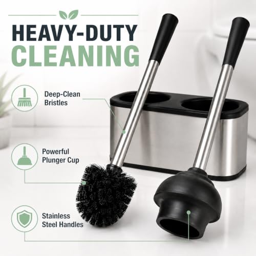 American Dream Toilet Plunger and Bowl Brush Combo – 2-in-1 Bathroom Cleaning Set with Holder, Compact Space-Saving Toilet Brush & Heavy-Duty Plunger for Home & Office