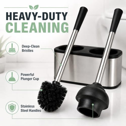 American Dream Toilet Plunger and Bowl Brush Combo – 2-in-1 Bathroom Cleaning Set with Holder, Compact Space-Saving Toilet Brush & Heavy-Duty Plunger for Home & Office
