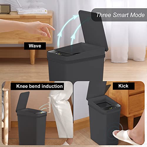 Touchless Bathroom Trash Can - 2.5 Gallon Smart Trash Can Sensor Motion | Skinny Trash Bin with Lid - Electric, Narrow, Plastic, Auto Open - Small Slim Automatic Garbage Can ( Black ) - color: Black, size: 2.5 Gal