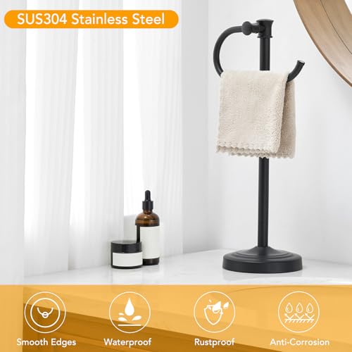 17 Inch Matte Black Stand Towel Bar Hanger Hand Towel Bar Bathroom Vanity Countertop Towel Holder Free Standing Stainless Steel Towel Ring Hardware Accessories Towel Rack - color: Matte Black