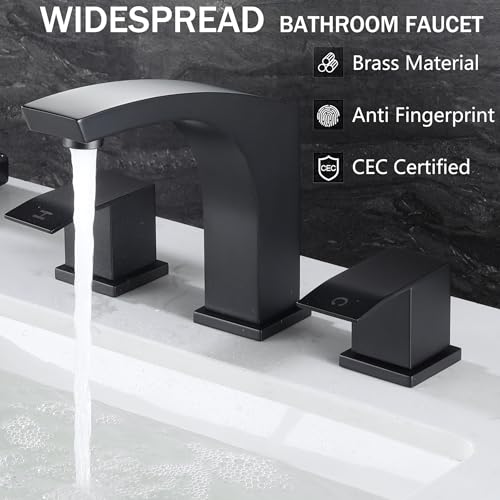 3 Hole Bathroom Faucet Matte Black, 2 Handle 8 inch Widespread Bathroom Sink Faucet with Pop Up Drain and cUPC Supply Hose, Black Bathroom Vanity Faucet 3 Hole WI37151BK | 2 Handle Sink Faucet with Pop Up Drain and cUPC Supply Hose, Stainless Steel Square