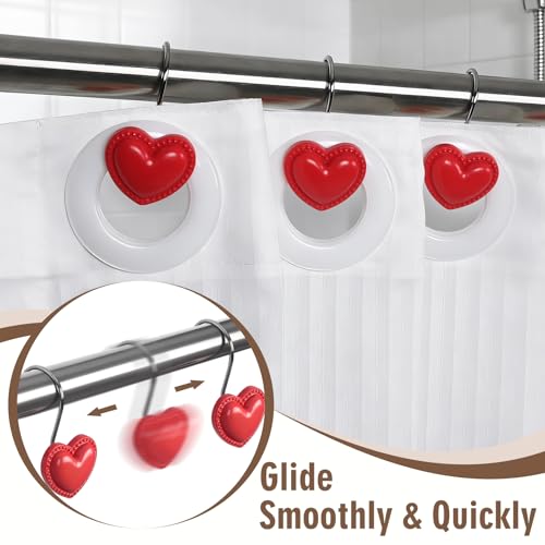 BBV Shower Curtain Hooks Rings for Valentine's Day, 12 Pcs Stainless Steel Glide Shower Hooks for Bathroom Shower Rods Curtains (RED) - color: Red