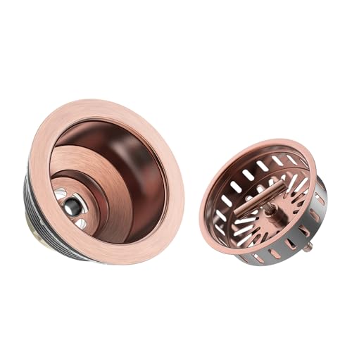 KONE Copper Sink Drain 3.5 Inch Kitchen Sink Drain Assembly Stainless Steel Sink Strainer Sink Stopper Antique Copper Basket Strainer for 3-1/2 Inch Commercial Kitchen Sink - color: Antique Copper
