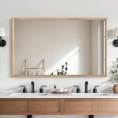 Oak Wood Effect Framed Wall Mirror, 30x48 Rectangle Mirror | Anti-desilvering Tempered Glass, Sustainable& Sturdy Frame, Farmhouse Mirror, Anti-Rust, 3min Setup for Bathroom Living Room - color: Oak Wood, size: 48"L x 30"W