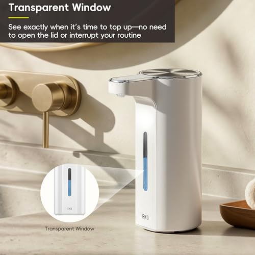 EKO Aroma Pro 13.5 fl oz Touchless Automatic Liquid Soap Dispenser, Rechargeable Electric Hand & Dish Soap Dispenser for Bathroom and Kitchen, IPX7 Waterproof, Adjustable Volume Control (White) - color: White, size: 13.5 oz (Premium Wireless Charging)