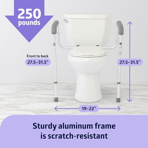 Medline Toilet Handle Safety Rail, Grab Bar for Bathroom, 26" to 31" Adjustable Height, 250-lb. Capacity, Aluminum