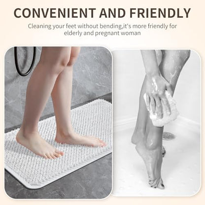 Yolife Shower Foot Scrubber Mat, Anti-Slip Bath Mat with Scrub Bristles, Soft Shower Foot Massager with Strong Suction Cups for Soothe Achy Feet (White, 27.5" x 15.7") - color: White, size: 27.5" x 15.7" (Rectangular)