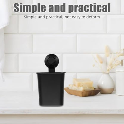 Suction Cup Toothbrush Holder Punch-Free Wall Mounted Bathroom Organizer 3.93X3.14X4.33 Inch Compact Toothbrush Rack for Shower and Home - color: Black