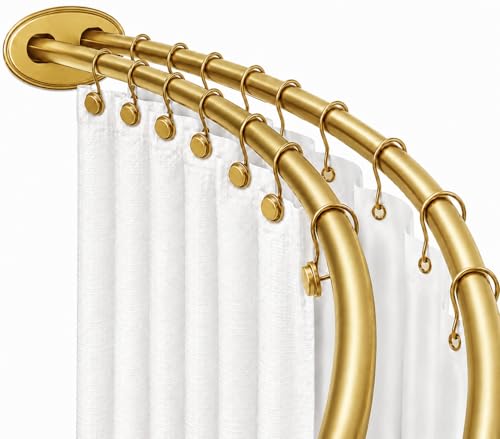 Utopia Alley Signature Aluminum Series Double Curved Shower Curtain Rod, Adjustable 45-72 Inch, Rustproof Aluminum, Dual Rod Design, Separates Curtain & Liner, Adds 8 Inches More Space, Bright Gold - color: Bright Gold