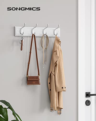 SONGMICS Wall-Mounted Coat Rack, Hook Rack, 8 Dual Metal Hooks, White | For Coats, Bags, Keys, in the Entryway, Bedroom, Living Room ULHR232W01 - color: White, size: 2 Pack-4 Hooks