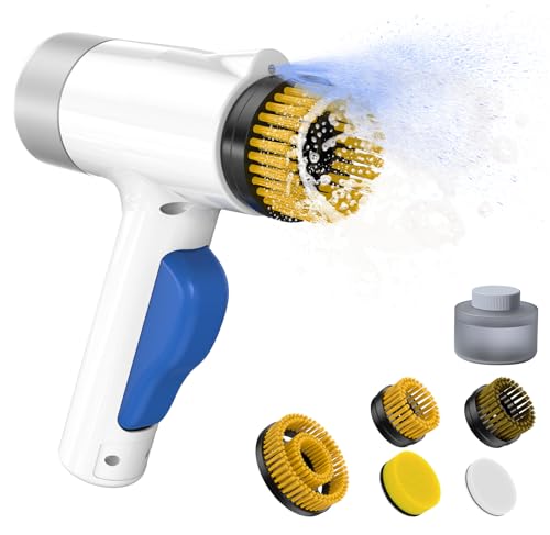 Electric Spin Scrubber 2 in 1 Scrubber Brush & Cleaning Spray with No-Rinse Formula Cleaner IPX7 Full Body Waterproof Bathroom Cleaning Brush With 6 Brush Heads for Kitchen,Bathroom, Grill，Tile