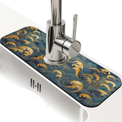 Faucet Fast Absorbent Pad - Japanese Gold Waves Navy Multi , Suitable For Kitchen, Bathroom, Island And Other Scenes - color: Japanese Gold Waves Navy Multi