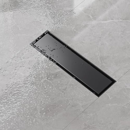 Neodrain 12" Matte Black Linear Shower Drain,2-in-1 Flat& Tile Insert Cover | 304 Stainless Steel,Fast Drainage, Durable,Rectangle Shower Floor Drain with Adjustable Feet,Hair Strainer,Fits Bathrooms - color: Matte Black, size: 12 In