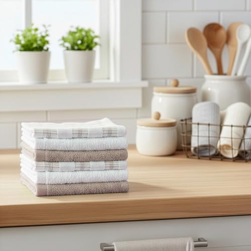 100% Cotton Washcloths 12x12 in, Sand (6 Pack) - color: Sand