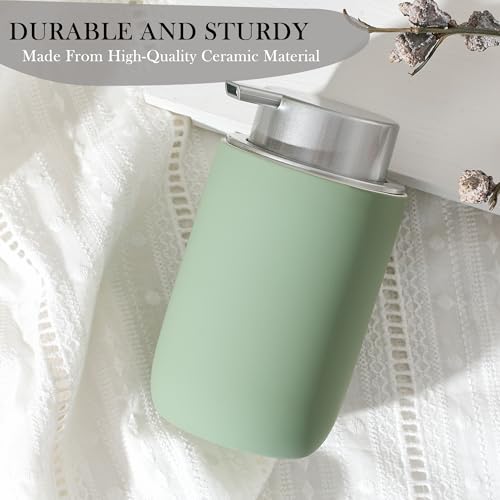 Foaming Soap Dispenser,12oz Foam Dispenser Ceramic,Foaming Hand Soap Dispenser Bathroom,Green Modern Refillable Soap Bottle for Hand Wash(Rubber Paint) - color: Mint Green