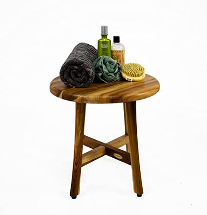EcoDecors Shoji Round Teak Shower Stool, Waterproof Bath Seat, 17.5 in | Adjustable rubber feet provide added stability on uneven surfaces for a secure and comfortable seating experience. - size: 17.5" Seat x 18"H