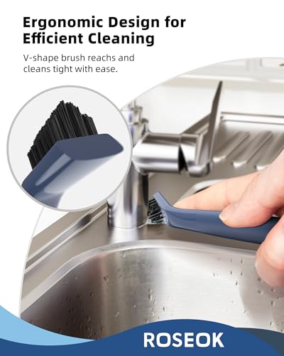 ROSEOK Grout Cleaner Brush Set, Detail Cleaning Brush Set, Nylon Bristles | Crevice Scrub Brushes, Deep Clean Brush Set for Edge, Tile, Sink, Corners, Drains, Blue