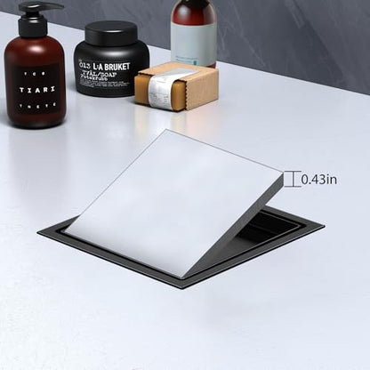 EXF Square Shower Drain 6 Inch Matte Black with Tile Insert Grate | 304 Stainless Steel, ABS Flange, Debris Strainer, Adjustable Height - color: Matte Black, size: 6 IN