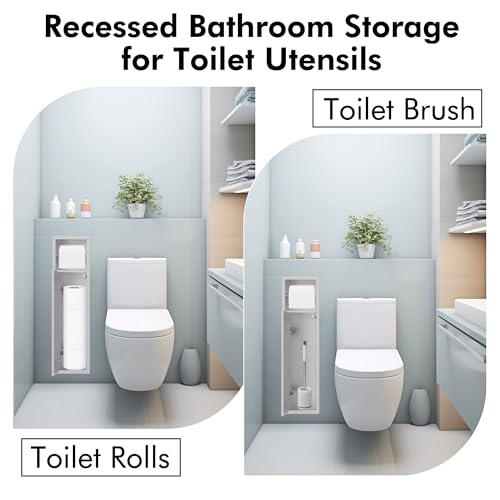 Stainless Steel Recessed Toilet Paper Holder, Brushed Nickel Toilet Paper Storage Wall-mounted (24.8"H x 7.09"W x 4.72"D)