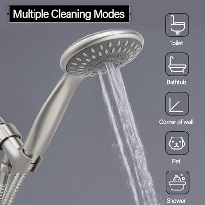Handheld Shower Head High Pressure 5-Settings with Hose, Matte Black | Powerful Water Spray, Against Low Pressure Water Flow, 59 Inch Stainless Hose, Adjustable Mount - color: Brushed Nickel