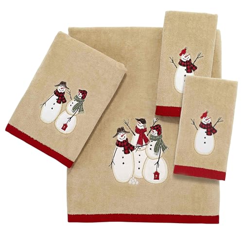 Avanti Linens - Fingertip Towels, Soft & Absorbent, Embroidered, Christmas Decorations, Set of 4 (Snowmen Gathering Collection) - size: 4pc Fingertip Towels