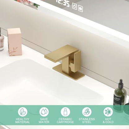 Hoimpro Bathroom Faucet 1 Hole, Single Handle Sink Faucets Brushed Gold | Widespread Vanity Faucet with 6 Inch Deck Plate Pop-up Drain & cUPC Supply Line Stainless Steel, for Vanity RV Restroom - color: Brushed Gold