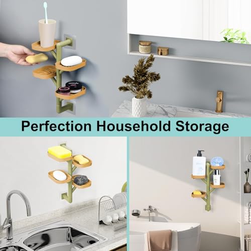 Soap Holder Four Layer Wall Mounted NO-Drilling Rotatable Self-draining Removable Soap Dish for Shower Bathroom Tray,Self Draining Sponge Holder,Razor Holder (Yellow/Green) - color: Yellow/Green