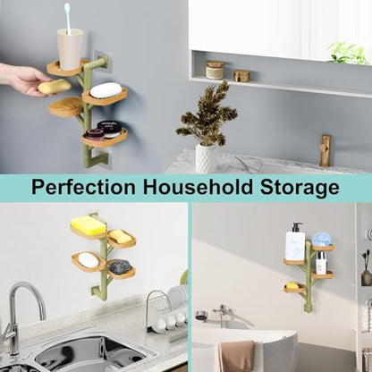 Soap Holder Four Layer Wall Mounted NO-Drilling Rotatable Self-draining Removable Soap Dish for Shower Bathroom Tray,Self Draining Sponge Holder,Razor Holder (Yellow/Green) - color: Yellow/Green