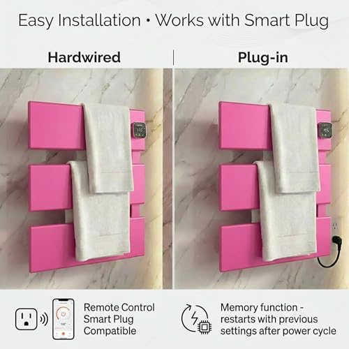 3 Panel Pink Heated Towel Rack for Bathroom Towel Warming | Fast-heat in 2-3 minutes. Dry towels in 4 hours. Smart thermo control and precise timer, Work with Smart Plug. - size: 3 Panel