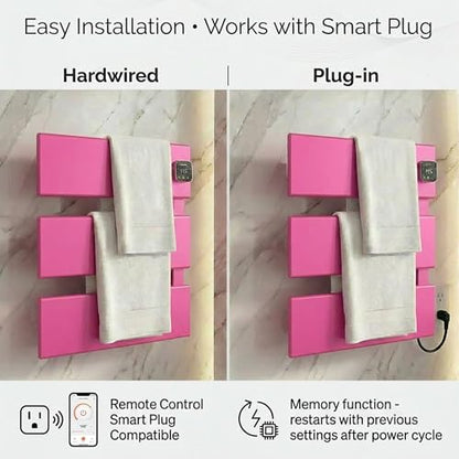 3 Panel Pink Heated Towel Rack for Bathroom Towel Warming | Fast-heat in 2-3 minutes. Dry towels in 4 hours. Smart thermo control and precise timer, Work with Smart Plug. - size: 3 Panel