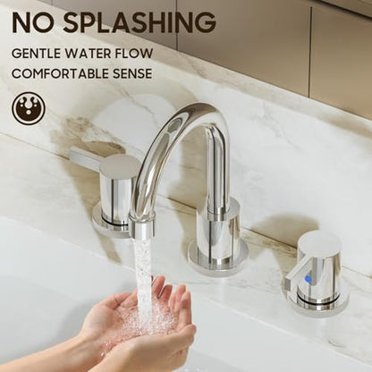 Phiestina 8 Inch 3 Hole Widespread Chrome Bathroom Faucet 2 Handle Bathroom Vanity Faucet with Metal Pop Up Drain & Water Supply line,BF03042-K01-C - color: Chrome - 8 IN