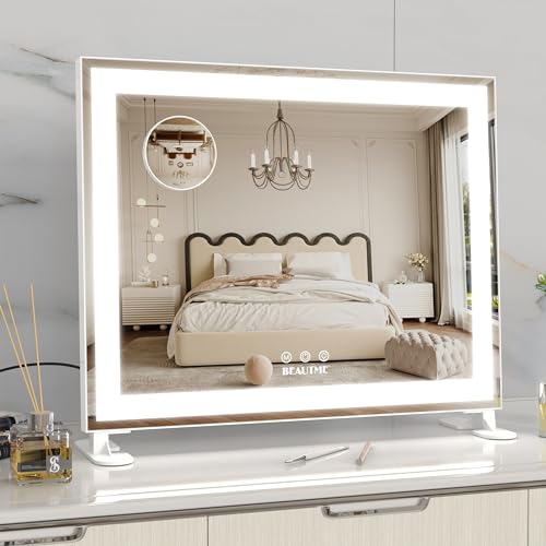 ANYHI Vanity Mirror with Lights, Lighted Hollywood Vanity Mirror with 10X Magnifying, Tabletop or Wall Mounted Vanity Makeup Mirror, 3 Color Modes, White (19.1''x16'') - color: White, size: 19"L x 16"W