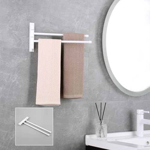 GERZWY Bathroom 2-Arm Swing Arm Towel Bars Wall Mount Stainless Steel Bath Towel Rack Hanger, White - color: White