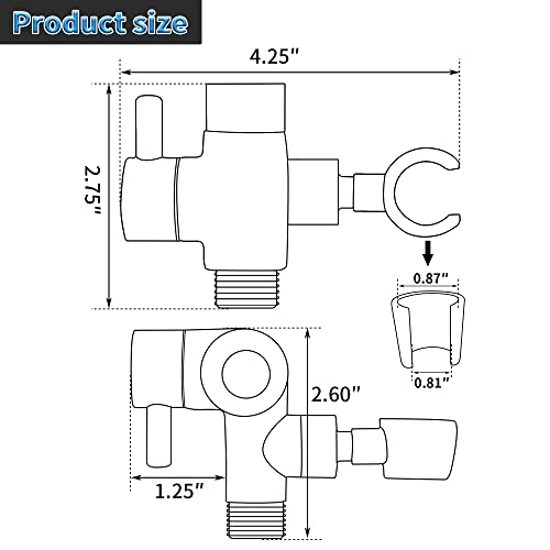 G-Promise Solid Metal Shower Head Diverter with Holder 3-Way | Spray Separately or Both, Adjustable-Angle Bracket, Anti-Leak, Smooth Knob Switch, Easy Install, Universal Replacement Part - color: Matte Black