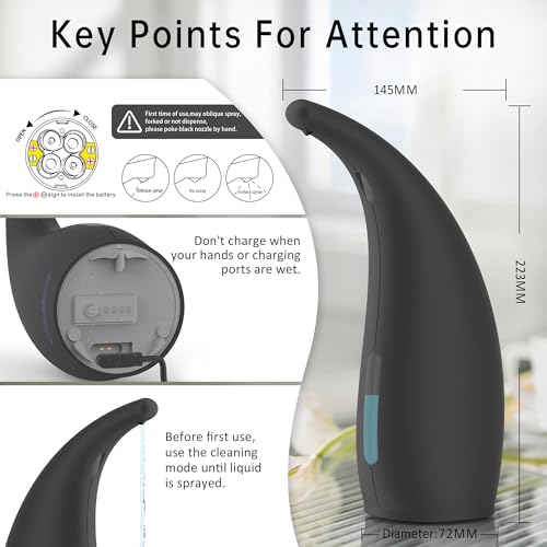 Automatic Soap Dispenser Touchless Rechargeable 10 oz | Magnetic USB Charging, IPX7 Waterproof Sensor Pump with 4 Adjustable Levels for Kitchen Sink & Bathroom Hand Soap - color: Carbon Black