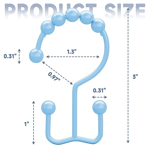 Titanker Shower Curtain Hooks, Rust Resistant Shower Curtain Rings for Bathroom, Metal Double Glide Shower Hooks Hangers for Bathroom Shower Rods Curtains, Set of 12 Hooks - Blue - color: Blue, style: Modern