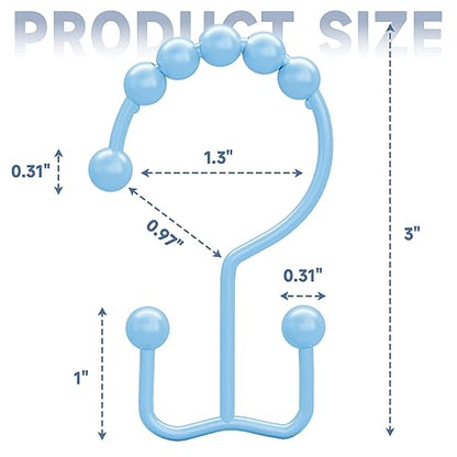 Titanker Shower Curtain Hooks, Rust Resistant Shower Curtain Rings for Bathroom, Metal Double Glide Shower Hooks Hangers for Bathroom Shower Rods Curtains, Set of 12 Hooks - Blue - color: Blue, style: Modern