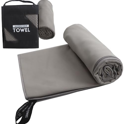 Microfiber Towel (16 x 32 Inches) Camping Towels Fast Drying, Travel Towel Lightweight, Super Absorbent Beach Towels Quick Dry for Travel, Sports, Gym, Beach, Camping, Swimming, Backpacking (Grey) - color: Grey, size: 16" x 32"