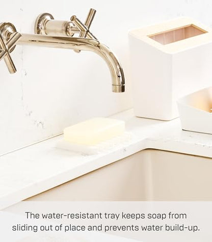 Yamazaki Home Soap Tray - Silicone Holder Dish for Sink, Silicone, No Assembly Req. | Sloped base directs water back into the sink to keep counters dry. Easy-to-clean design requires no assembly. Saves space.