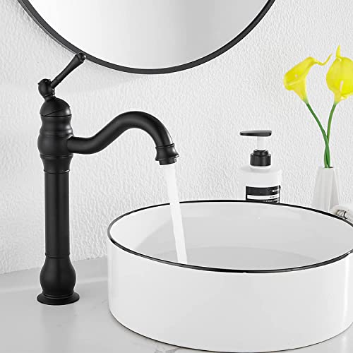 Black Bathroom Faucet GGStudy 360° Swivel Single-Handle One Hole Bathroom Vessel Sink Faucet Matching Pop Up Drain - color: Black, size: Vessel