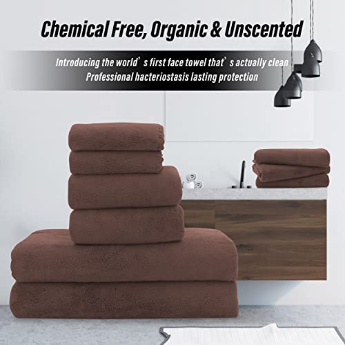 MOONQUEEN Ultra Soft Microfiber Coral Velvet Towel Set - Quick Drying, 2 Bath Towels, 2 Hand Towels, 2 Washcloths - Wood Brown, 6 Pcs - color: Wood Brown